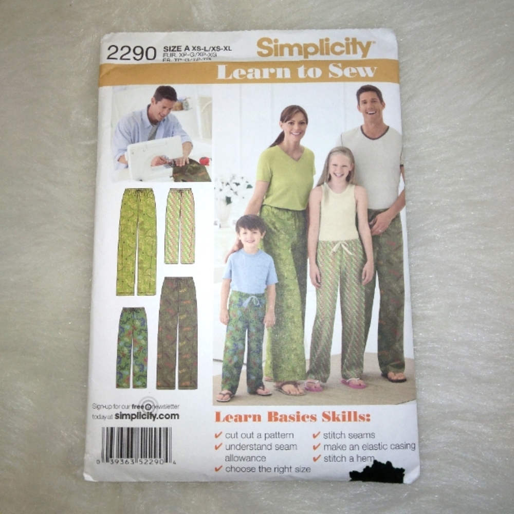SIMPLICITY 2290 Lounge Pants, Learn to Sew, child, teen adult sizing.